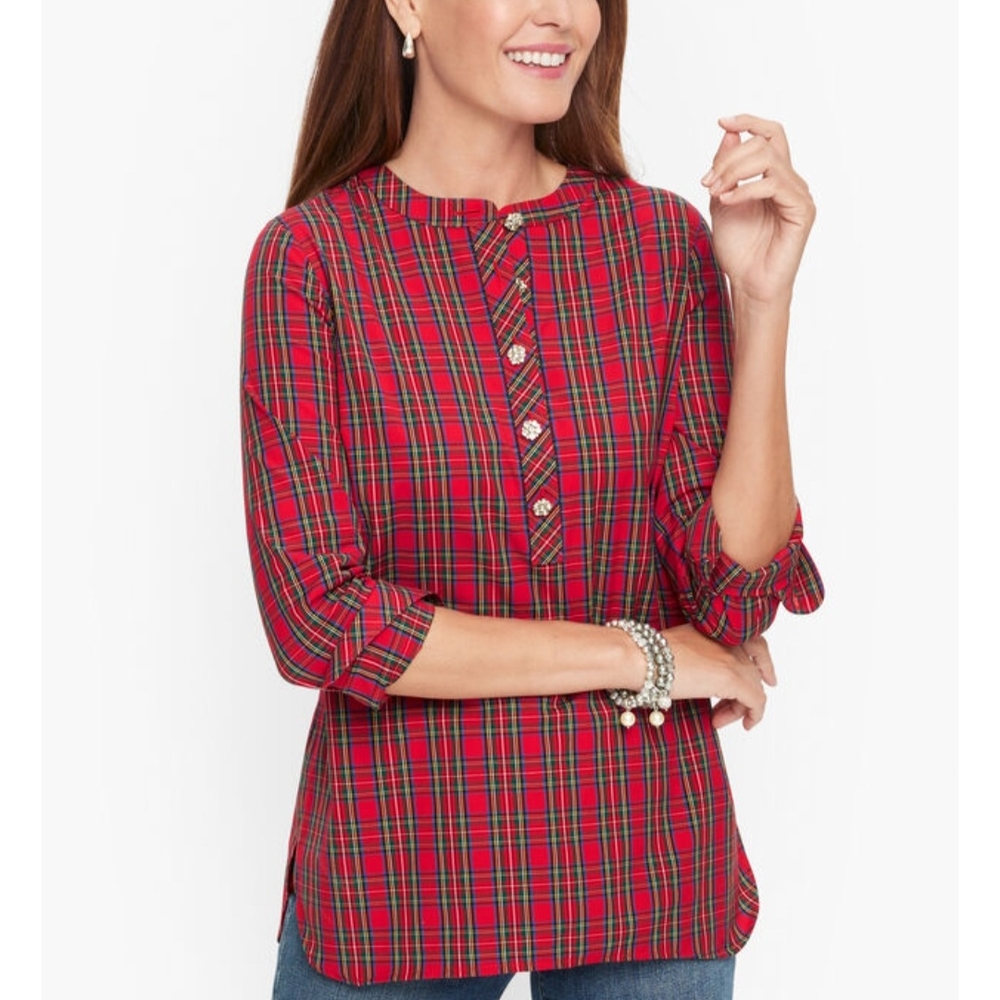 Talbots Red and Green Plaid Blouse